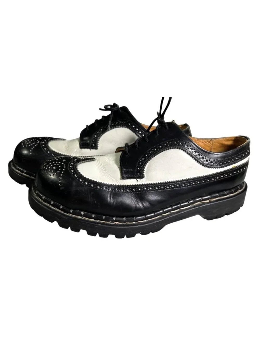 90s VTG Gripfast Original Derby Wingtip Black White Steel Toe Oxfords Mens SZ 10